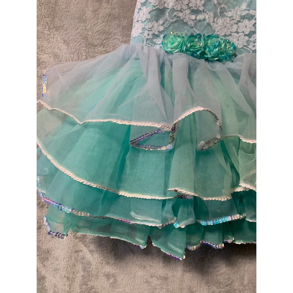 Weissman Kids Turquoise Aqua Lace Sequin Tutu Dance Costume Dress 13493 Size SC